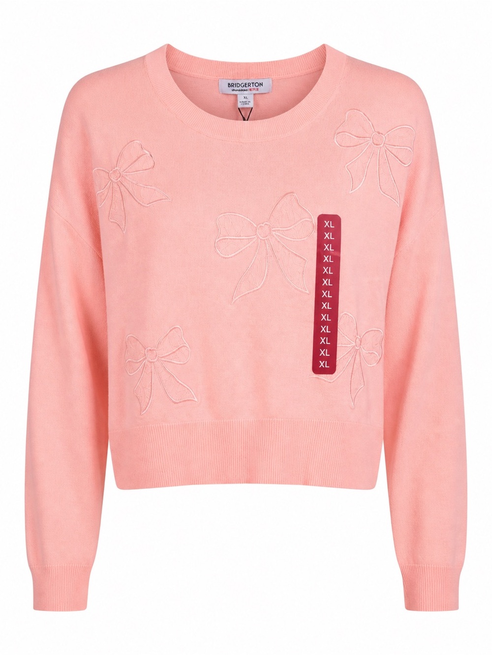 Bridgerton Netflix Pink Bow Sweater XL Embroidered Cropped Pullover
